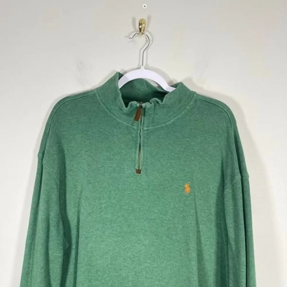 Polo Ralph Lauren Mens Sweater Quarter Zip Pullover Green Orange Pony Preppy XXL